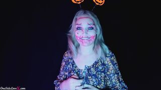 Alluring Blonde on Halloween Party Undressing & Fingering Vagina