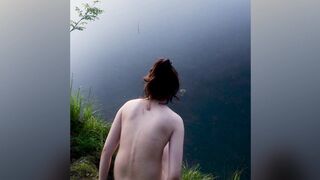 Naked whore swimming in the lake
