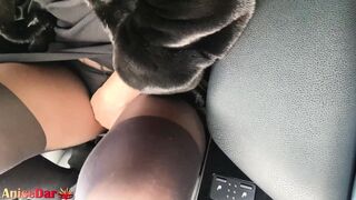 Sweet Brunette Passionate Oral Sex in Taxi before Work