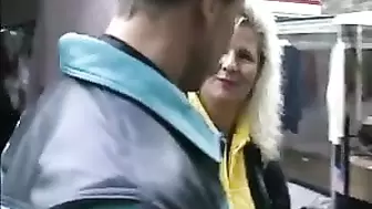 Flirting with a blonde mature in the street