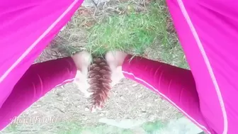 Step Sister in Yoga Pants Feet Rubbing the Gigantic Sleazy Bump like a Gigantic Meat in a Forest