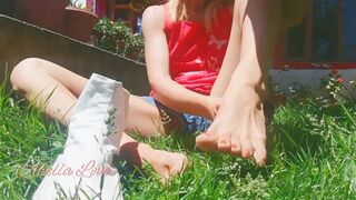 Petite Whore Wearing her White Ninja Shoes in the Garden - Tik Tok Abella Love