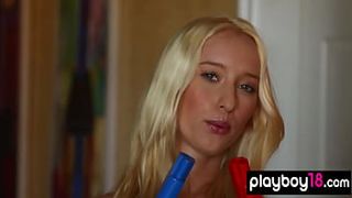 Petite blonde teeny Lauren Ash with small boobs enjoys naked activities