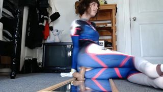 Teeny Femboy in D.Va Cosplay Spreads and Dildos his Ass