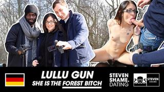 INTERACIAL OUTDOOR THREESOME FUN: Lullu Gun Loves DARK & WHITE PRICK! StevenShameDating