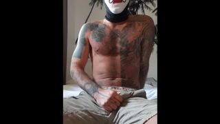 Fit, Masked Aussie Jerks off after Work. Jizz Explosion all over himself