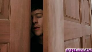 Stepsisters caught their stepbro spying on them while they are having some fun