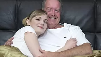 Alluring blonde bends over to get boned by grandpa massive dong