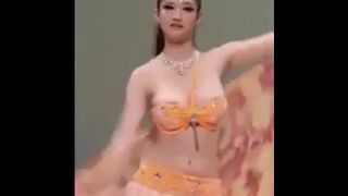 Asian lady dancing in the floor is nip-sliped!!