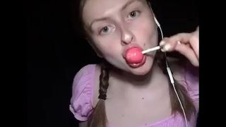 Schoolgirl blows lollipop, drools a lot, and does Ahegao