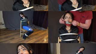 Hostage escape training with Latvian agent Black Swan, chair tied and scarf gagged (mp4)