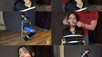 Hostage escape training with Latvian agent Black Swan, chair tied and scarf gagged (wmv)