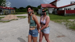 Chastidy's Blindfolded Obstacle Challenge with Rose as Her Cuffed and Gagged Guide