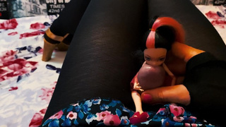 Trans plays with a doll and fills it with cum