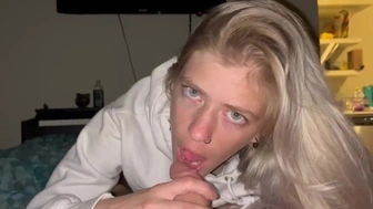 Blonde babe teases daddy’s penis