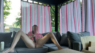 Fucking My 12 Inch dildo On my deck as my neighbors are out back! Anyone want to help?!