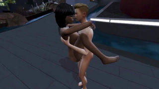 Outside by the fountain holding her (Sims four Short Story)
