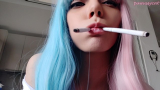 Asian cartoon Egirl smoking 2 cigarettes at the same time (full vid on my 0nlyfans/ManyVids)