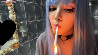 Blue Hair Alt Babe smoking in your bathroom (full vid on my 0nlyfans/ManyVids)