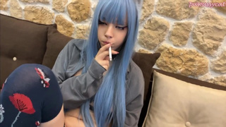 Blue Hair Student Slut smoking in your house (full vid on my 0nlyfans/ManyVids)