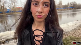 Spunk on a chick's face so she could walk through the park covered in cum and shock people - Cumwalk