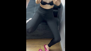 Teeny blonde yoga pants