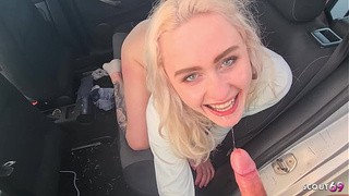German Green Eyes Teeny Lady Pick Up and talk to Fuck by Stranger in his car and swallow his load