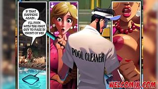 The pool cleaner fucking the cute bosses - Pleasure Mansion