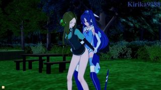 Phara Suyûf and Tsubasa Kazanari have intense futanari sex in a park at night. - Symphogear Anime