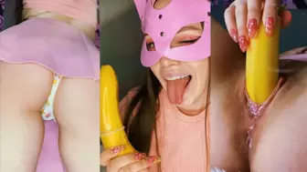 Horny student rides her charming snatch with a banana. Wet fuck 