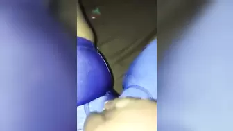African Cameltoe in Shiny Blue Cycle Spandex Play with Pussy