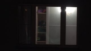 Hot teen slut strips and flashes naked in bedroom window