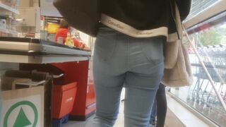 2 nice teen asses in jeans shopping waiting in line