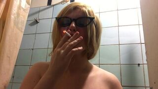 Hot Blonde Smoking In The Bathroom
