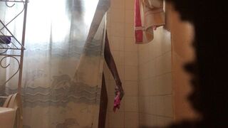 Spy petite dark teenie loving her shower