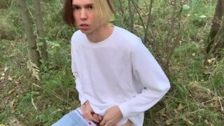 Fine Russian Man Masturbating in a Public Forest and Pee Outdoors