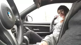 CAR ORAL SEX PIERCED TONGUE SPERM MOUTH - Lady Finishes Blowjobs and Swallow Cum HOMEMADE CAR CUMS ON