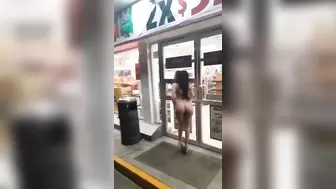 Thin skank strips naked outside public store