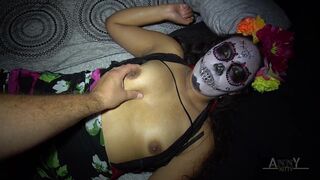 halloween party ends up hard core for this teenie hispanic